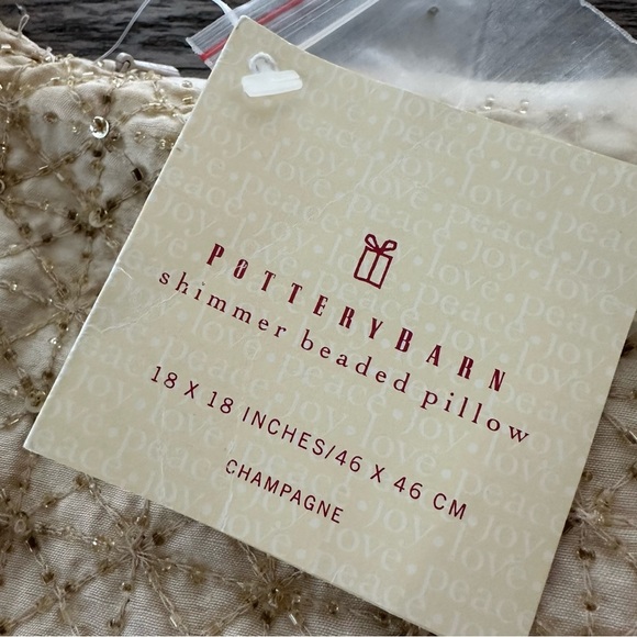 NWT Pottery Barn 18” X 18” Square Champagne Shimmer Beaded Pillow Cover New - Picture 3 of 6
